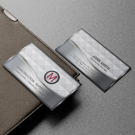 Cartão De Visita Logotipo Monograma de Construção Preto e Metal Pra