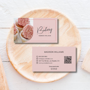 Cartão De Visita Logotipo Monograma de Padaria Moderna QR Confeitei