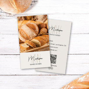 Cartão De Visita Logotipo Monograma Foto QR Tonalidade Neutra