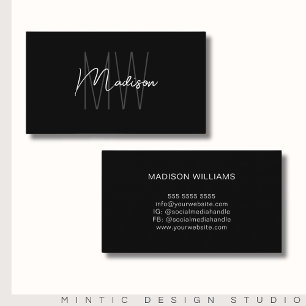 Cartão De Visita Logotipo Monograma Preto Branco Moderno Minimalist