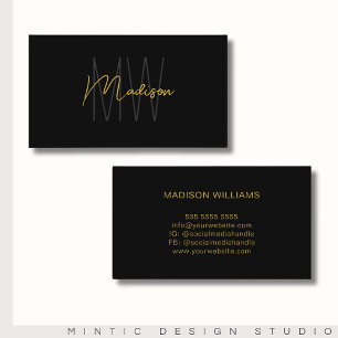 Cartão De Visita Logotipo Monograma Preto Dourado Minimalista Moder