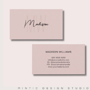 Cartão De Visita Logotipo Monograma Rosa Moderno Minimalista