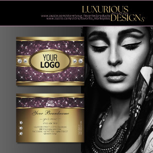 Cartão De Visita Logotipo Nobre Dourado Roxo Glitter Spark Stars