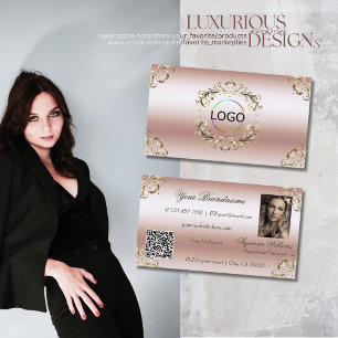 Cartão De Visita Logotipo Ornado em Rosa Dourado Luxuoso Foto e Cód