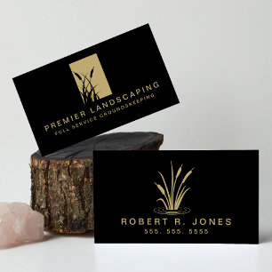 Cartão De Visita Logotipo Paisagista do Landscaper Preto e Dourado