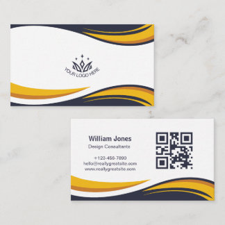 Cartão De Visita Logotipo Personalizado Código QR de Onda Corporati