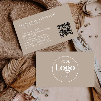 Cartão De Visita Logotipo Personalizado da Empresa QR Code Bege Ele