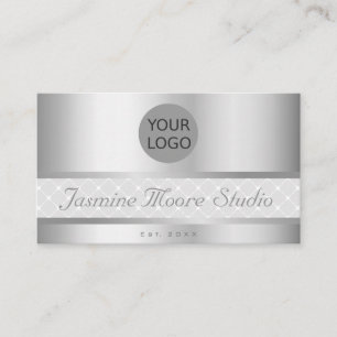 Cartão De Visita Logotipo Personalizado de Efeito Prateado Extravag