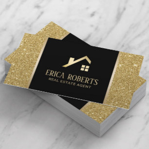 Cartão De Visita Logotipo Personalizado de Glitter Preto e Dourado 