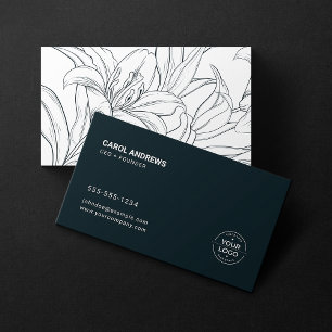 Cartão De Visita Logotipo Personalizado de Lírio Azul Escuro e Bran
