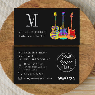 Cartão De Visita Logotipo personalizado de professor de música guit