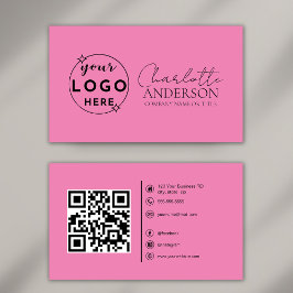 Cartão De Visita Logotipo personalizado do código QR moderno - Rosa