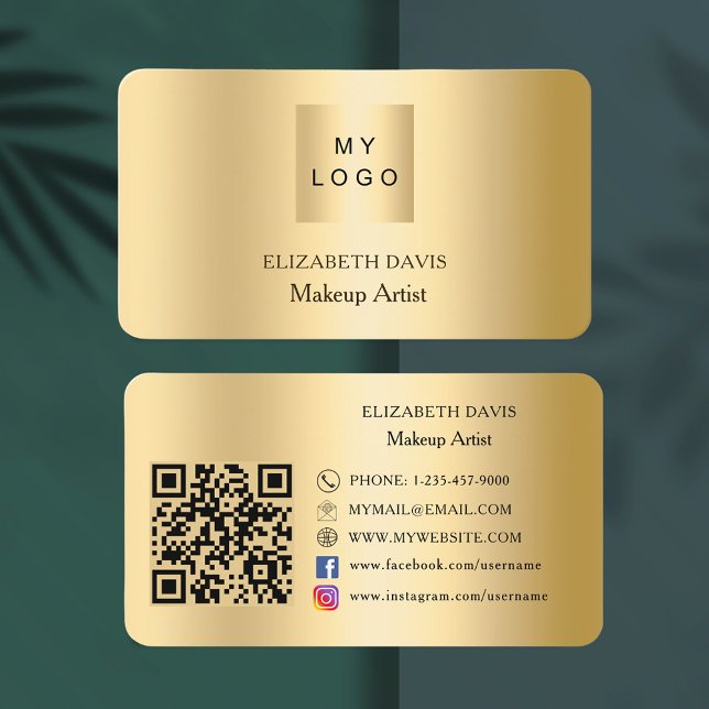 Cartão De Visita Logotipo personalizado Dourado Qr code mídia socia (Criador carregado)