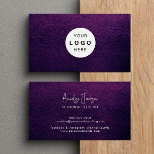 Cartão De Visita Logotipo personalizado elegante luxuoso couro roxo