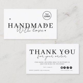 Cartão De Visita Logotipo Personalizado Feito à Mão com Amor Obriga