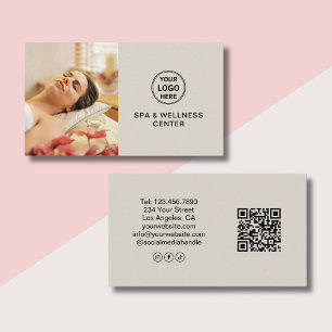 Cartão De Visita Logotipo Personalizado Foto QR Centro de Spa e Bem