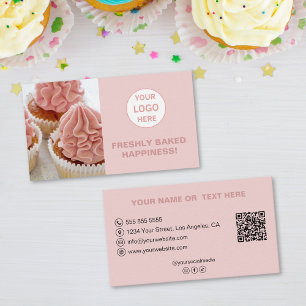 Cartão De Visita Logotipo Personalizado Foto QR Rosa Padaria