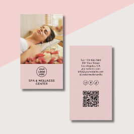 Cartão De Visita Logotipo Personalizado Foto QR Rosa Spa Centro de