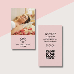Cartão De Visita Logotipo Personalizado Foto QR Rosa Spa Centro de