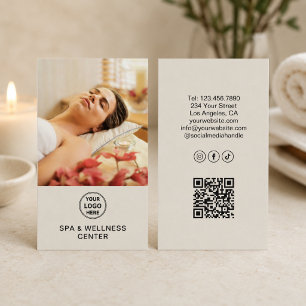 Cartão De Visita Logotipo Personalizado Foto QR Spa Centro de Bem-E