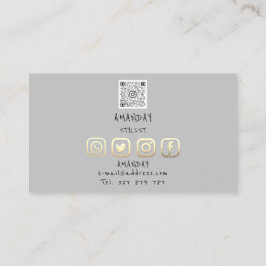 Cartão De Visita Logotipo personalizado Mídia social Código QR Cinz