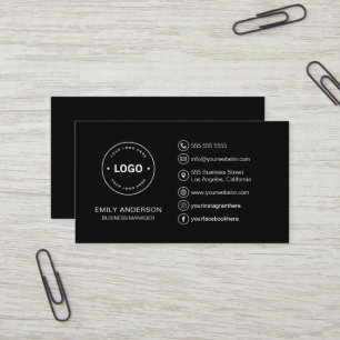 Cartão De Visita Logotipo Personalizado Minimal Preto Profissional