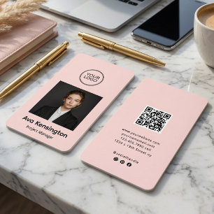 Cartão De Visita Logotipo Personalizado Moderno Código QR Rosa