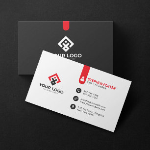 Cartão De Visita Logotipo Personalizado Vermelho Preto Corporativo 