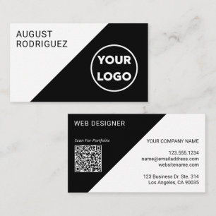 Cartão De Visita Logotipo personalizável Código QR preto branco geo
