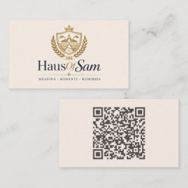 Cartão De Visita Logotipo Personalizável E Código QR Marfim Suave E