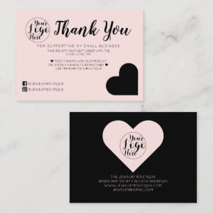 Cartão De Visita Logotipo preto, cor-de-rosa simples Obrigado ao cl