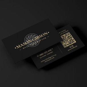 Cartão De Visita Logotipo Preto de Contratante de HVAC Moderno