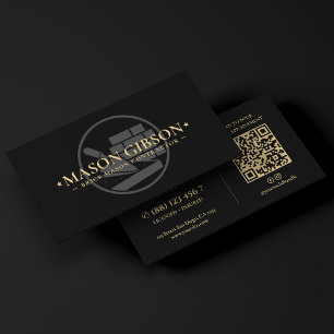 Cartão De Visita Logotipo Preto de Empreiteiro de Alvenaria de Tijo
