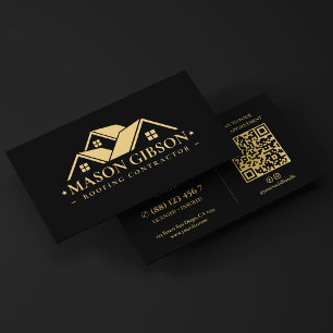 Cartão De Visita Logotipo Preto de Empreiteiro de Telhados Modernos