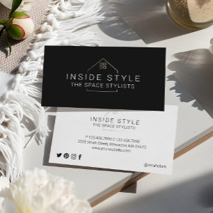 Cartão De Visita Logotipo Preto de Staging de Casa Simples Moderna
