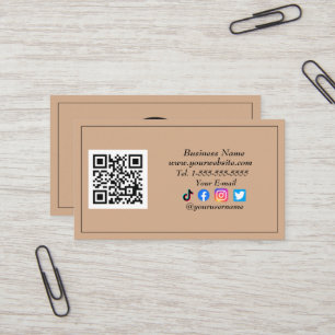 Cartão De Visita Logotipo preto do código QR da mídia social Kraft