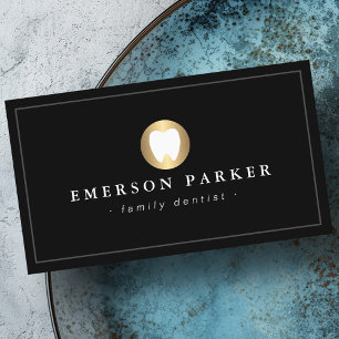 Cartão De Visita Logotipo preto do dente dentário elegante dentár