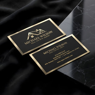 Cartão De Visita Logotipo Preto e Dourado de Imobiliária Profission