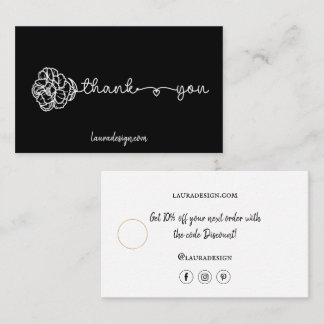 Cartão De Visita Logotipo Preto Floral Botânico Mínimo Obrigado