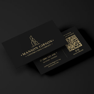 Cartão De Visita Logotipo Preto Moderno de Contratação Geral de Con