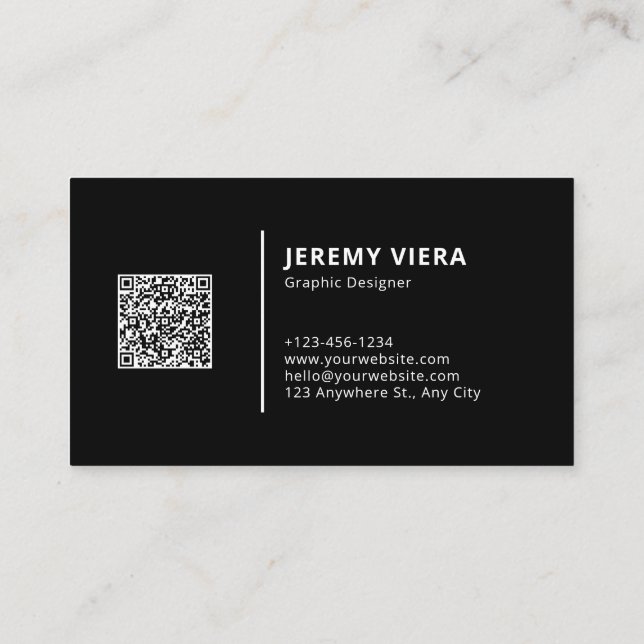 Cartão De Visita Logotipo preto moderno mínimo e código QR (Verso)