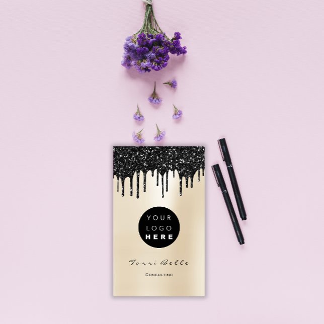Cartão De Visita Logotipo Professional Black Drip Consultoria prévi (Logo Professional Black Drip Pearly Consulting Business Card)