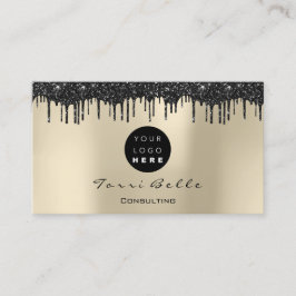 Cartão De Visita Logotipo Professional Black Drip Glitter Consultor