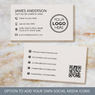 Cartão De Visita Logotipo Profissional Código QR Mídia Social Bege