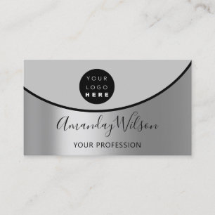 Cartão De Visita Logotipo Profissional de Aço de Cinza Prata Elegan