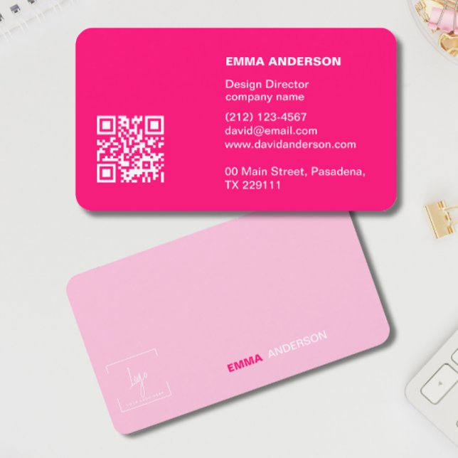 Cartão De Visita Logotipo profissional de código Qr do Girard PINK  (Criador carregado)