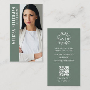 Cartão De Visita Logotipo Profissional de Foto em Verde Salvia