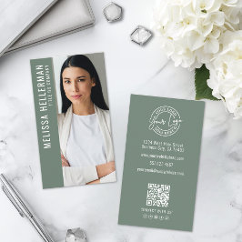 Cartão De Visita Logotipo Profissional de Foto em Verde Salvia