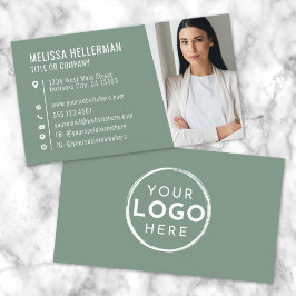 Cartão De Visita Logotipo Profissional de Foto Moderno Verde Salvia