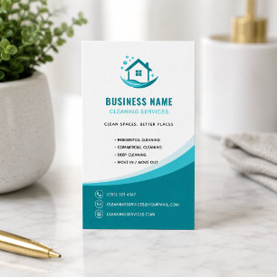 Cartão De Visita Logotipo Profissional de Serviços de Limpeza Moder